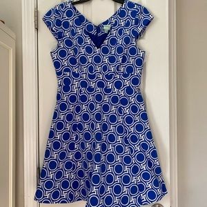 Blue and White Circle Patterned Coctail Dress